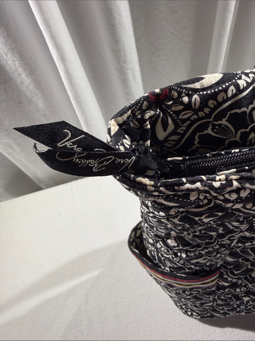 Vera Bradley Quilted Black & White Floral Tote Bag with Multicolor Accent - Picture 3 of 8
